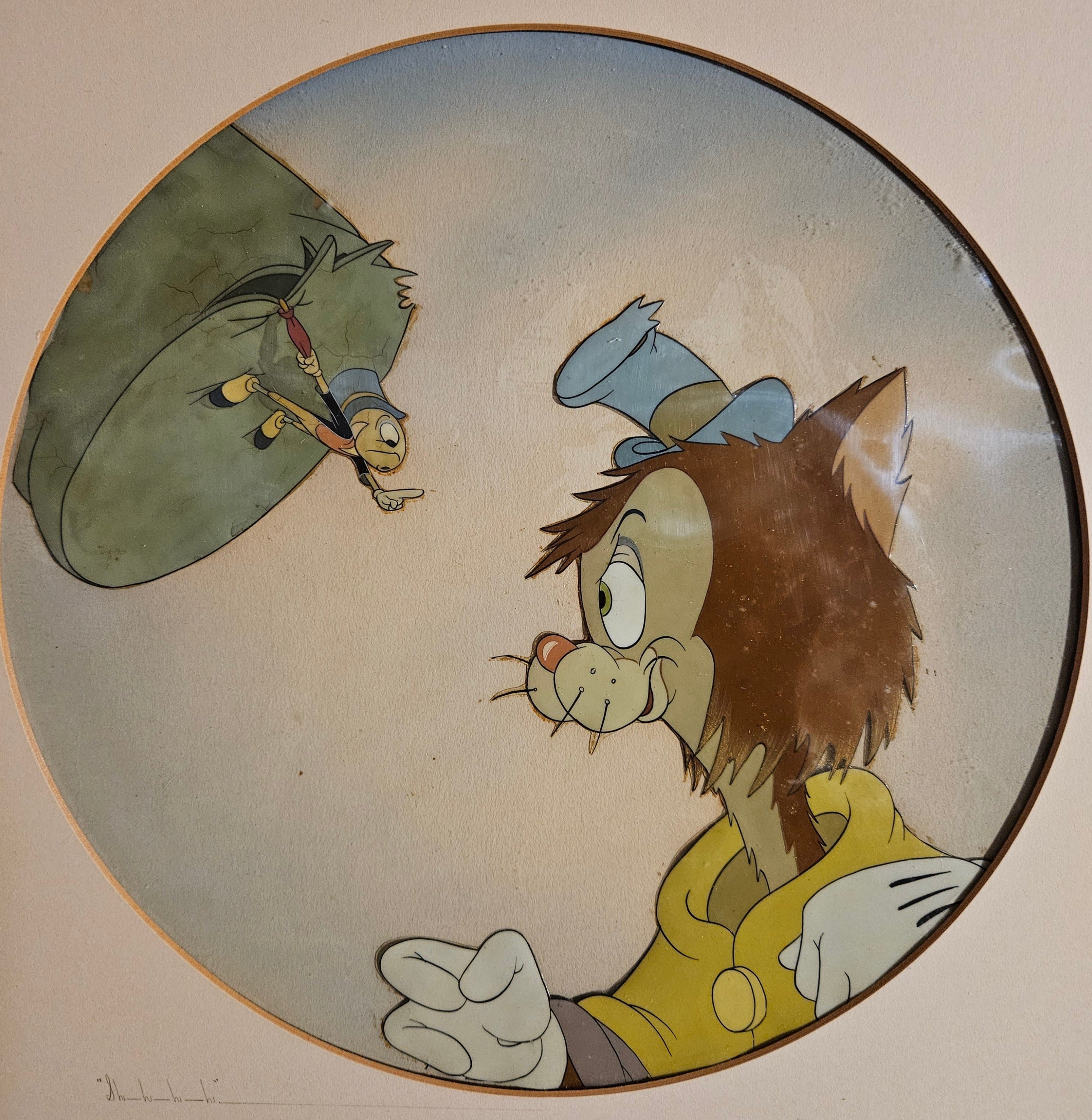 Original Walt Disney Production Cel On Courvoisier Background From Pinocchio Featuring Gideon