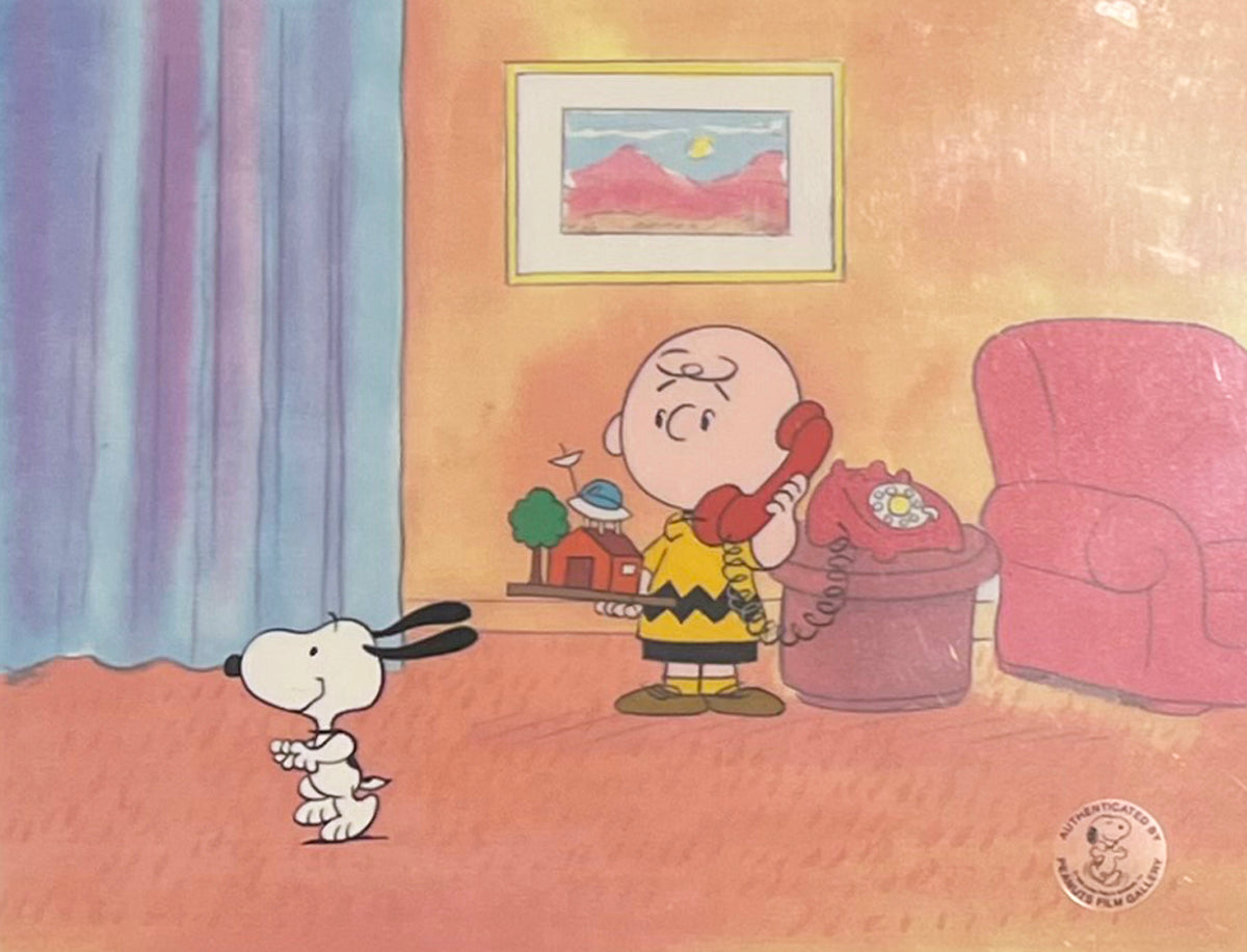 Original Peanuts Production Cel Featuring Charlie Brown And Snoopy