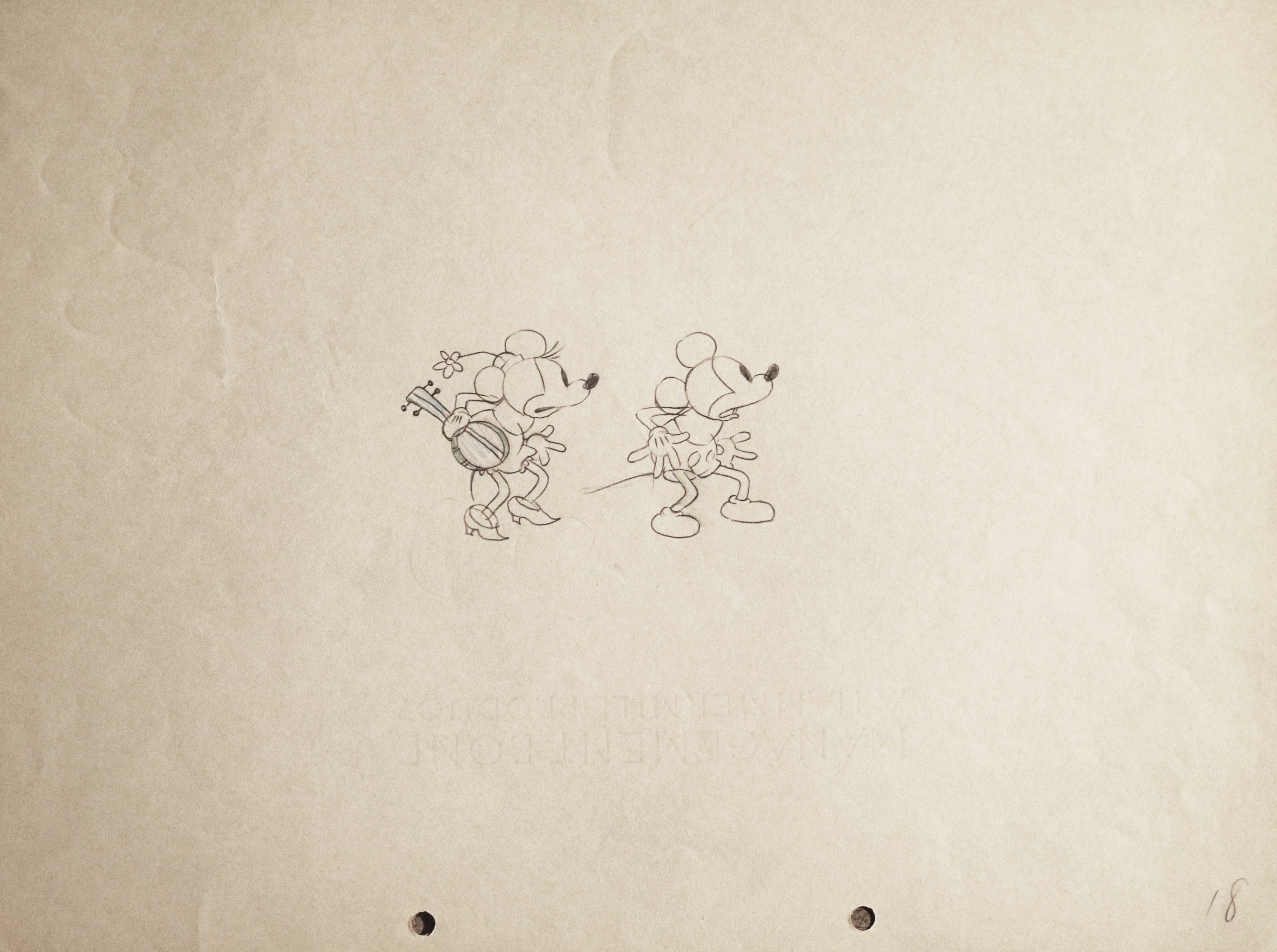 Original Walt Disney Production Drawing of Mickey Mouse and Minnie