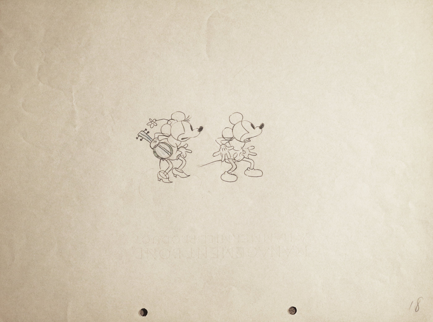 Original Walt Disney Production Drawing of Mickey Mouse and Minnie Mouse from Camping Out (1934)
