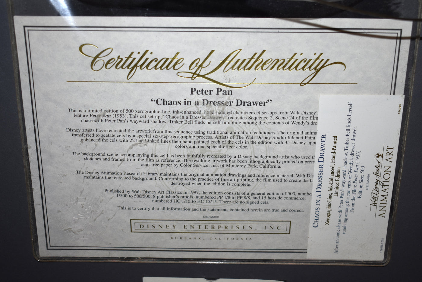 Original Walt Disney Peter Pan Limited Edition Cel Chaos in the Dresser Drawer