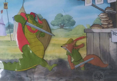 Original Disney Production Cel from Robin Hood featuring Captain Crocodile and Robin Hood
