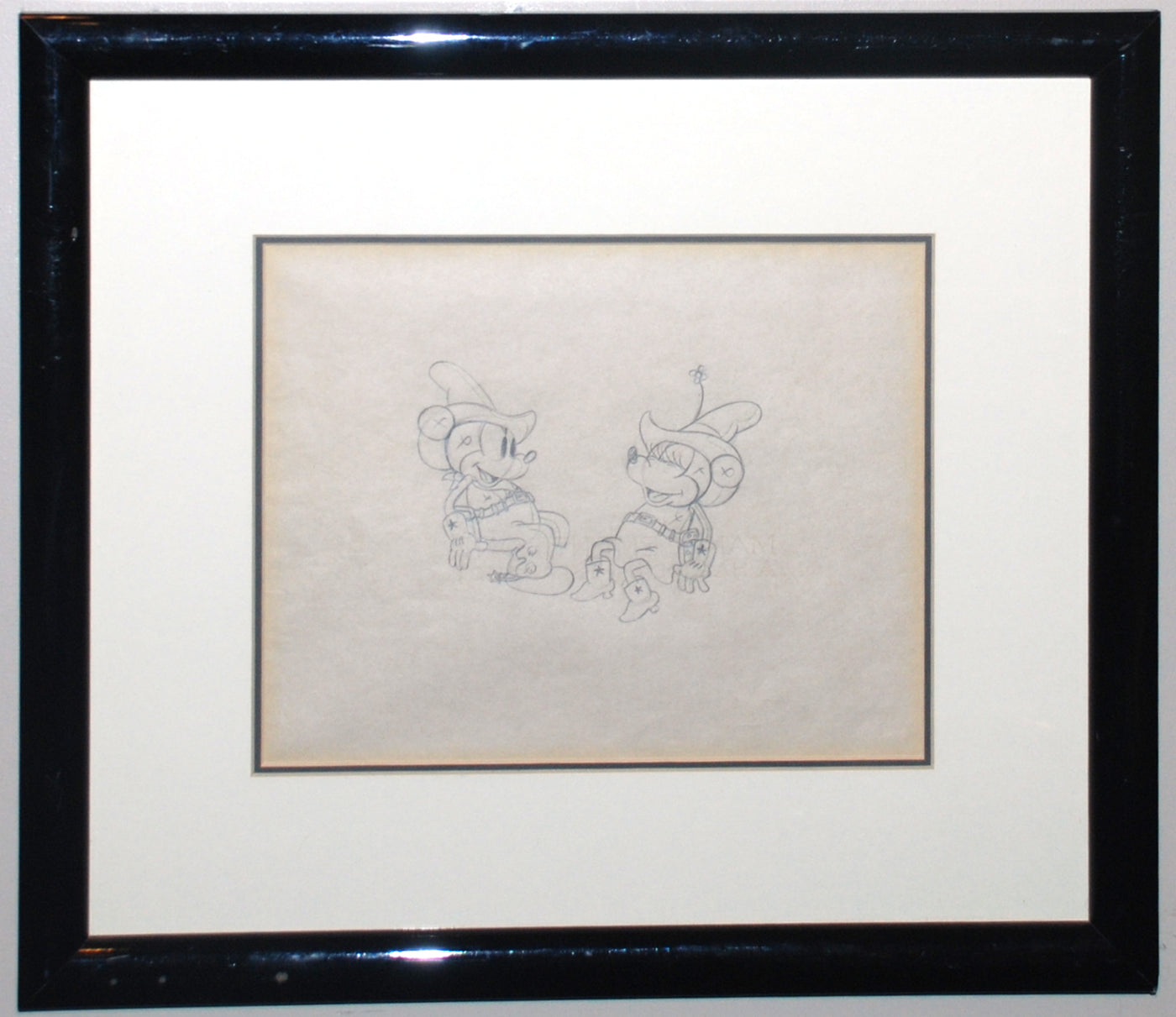 Original Walt Disney Production Drawing of Mickey Mouse and Minnie Mouse from Two-Gun Mickey (1934)