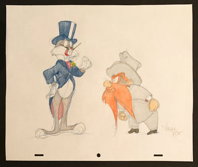 Warner Brothers Virgil Ross Animation Drawing of Yosemite Sam and Bugs Bunny