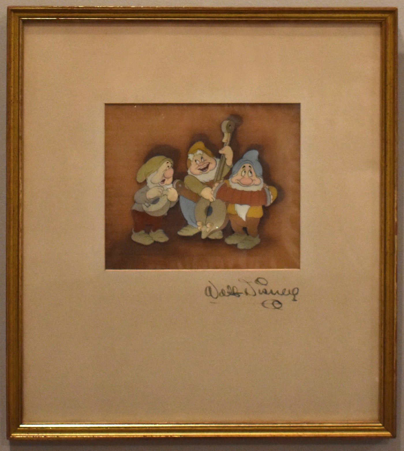 Original Walt Disney Production Cel on Courvoisier Background from Snow White and the Seven Dwarfs, Signed by Walt Disney