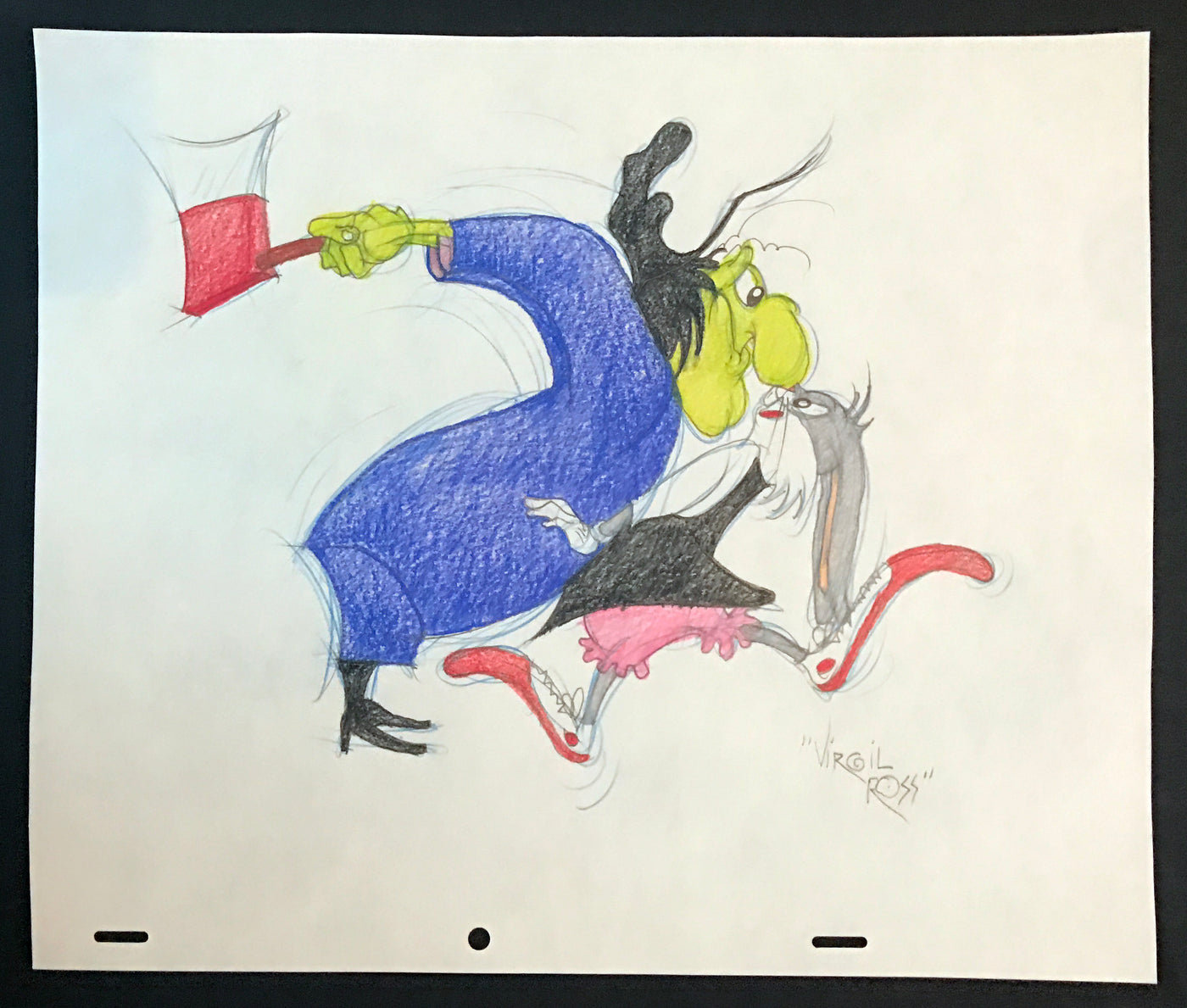 Warner Brothers Virgil Ross Animation Drawing of Witch Hazel and Bugs Bunny