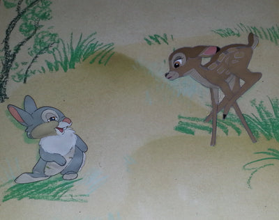 Disney Animation Production Cel Featuring Bambi and Thumper on Courvoisier Background
