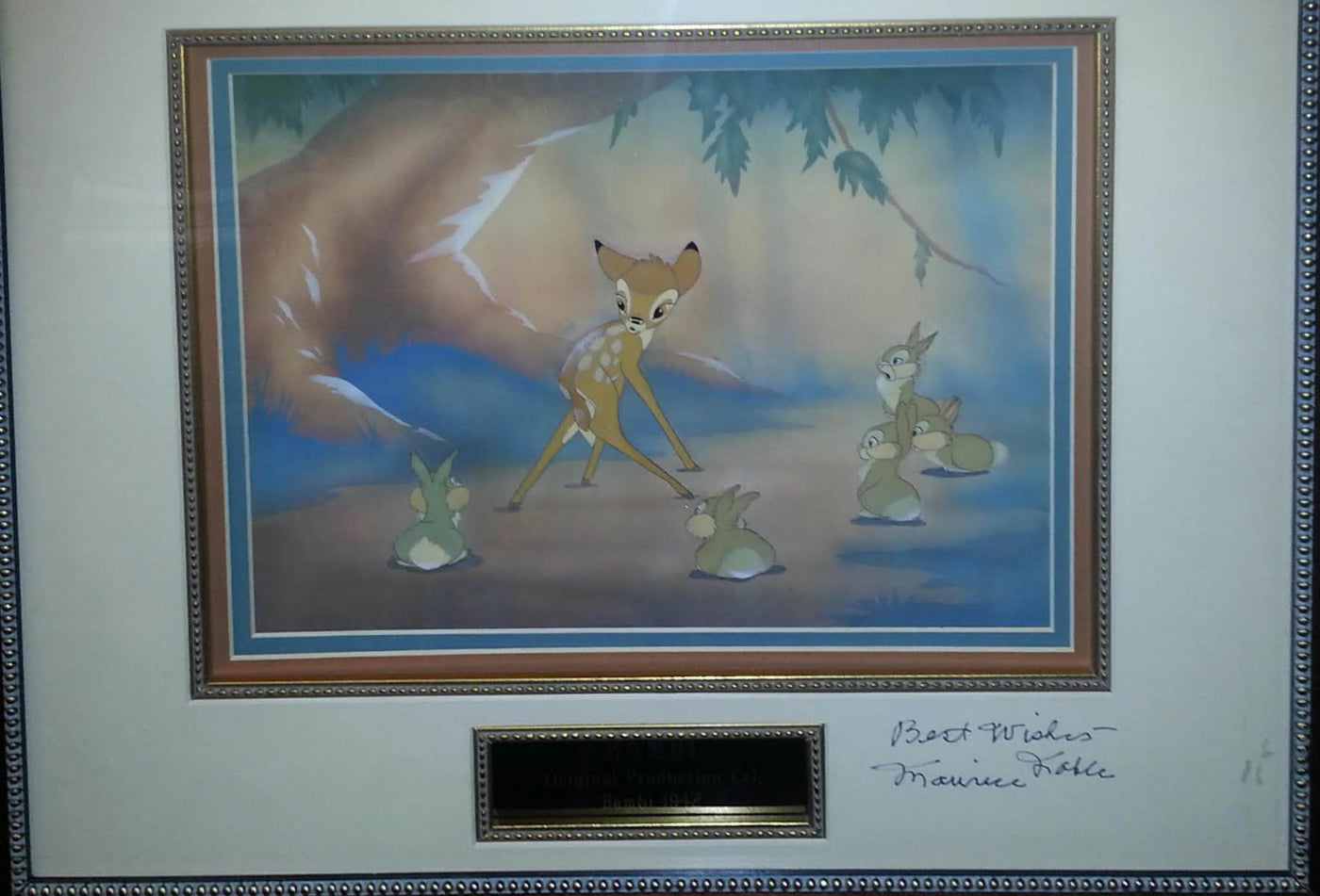 Original Walt Disney Production Cel from Bambi on Courvoisier background signed on matte