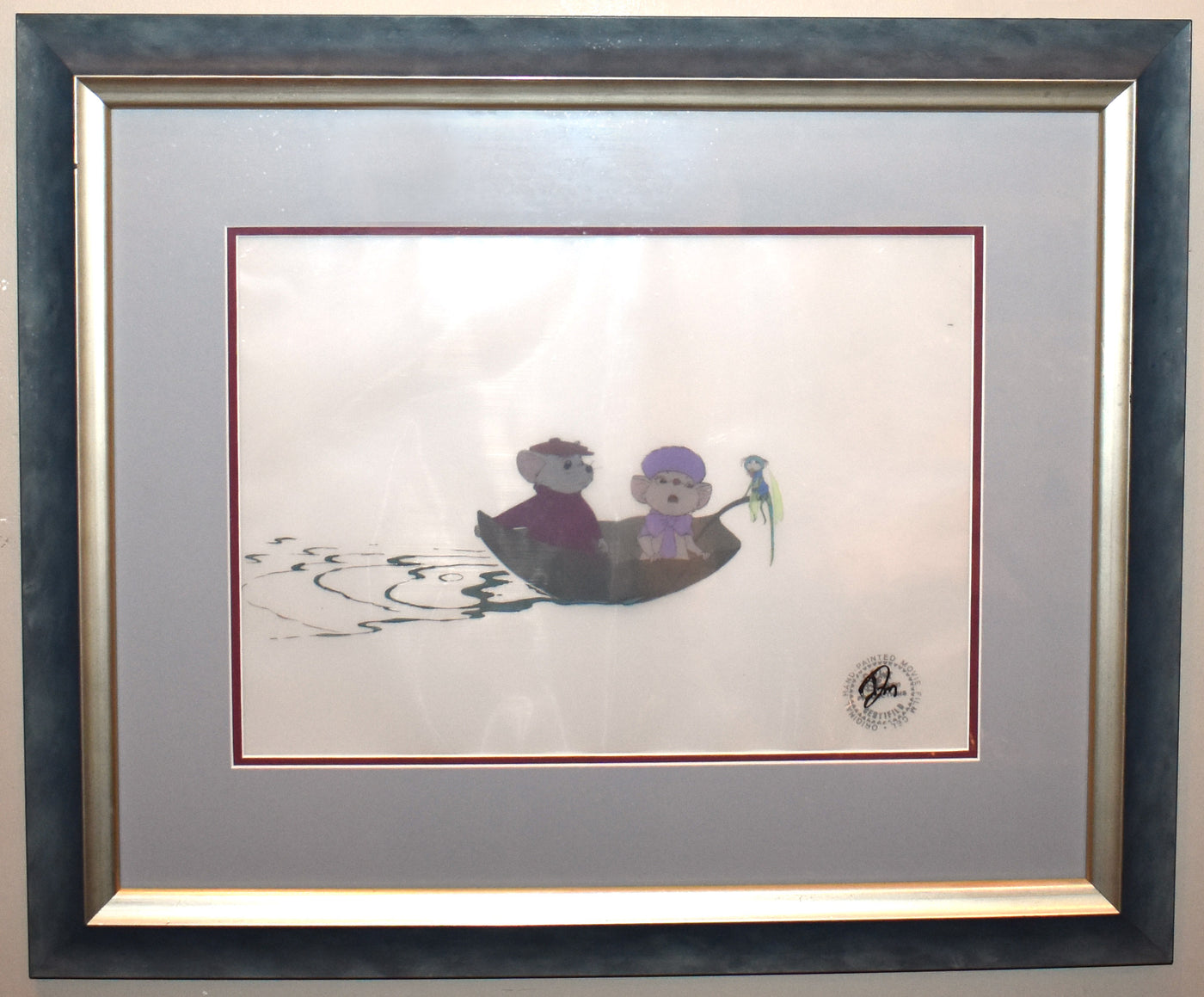 Original Walt Disney Production Cel from The Rescuers featuring Bernard, Miss Bianca, and Evinrude