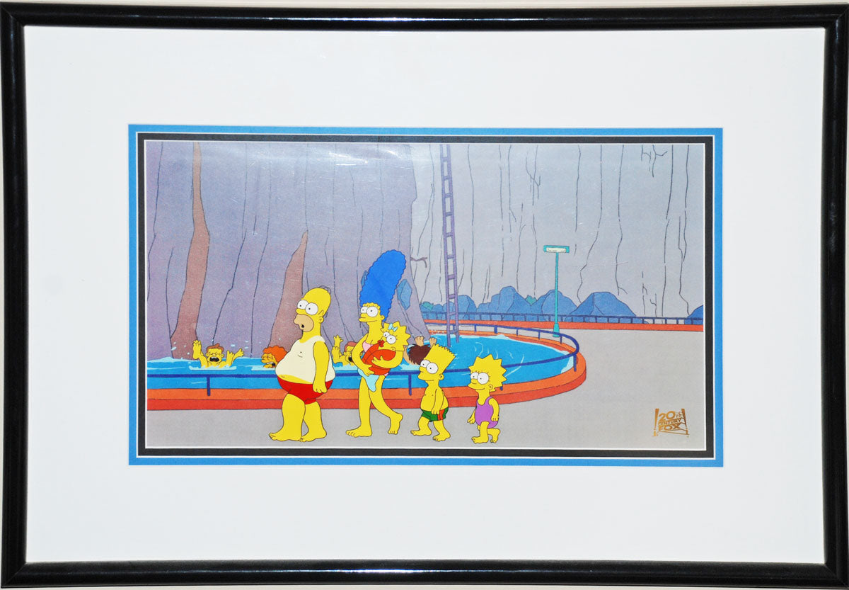 Original Simpsons Pan Production Cel featuring Bart, Lisa, Homer, Marge, & Maggie