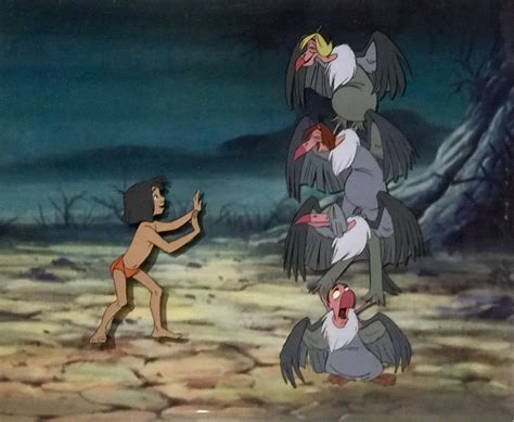 Walt Disney The Jungle Book Production Cel featuring Mowgli and Vultures