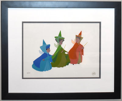 Original Disney Limited Edition Cel set up Featuring Flora, Fauna, and Merryweather from Sleeping Beauty