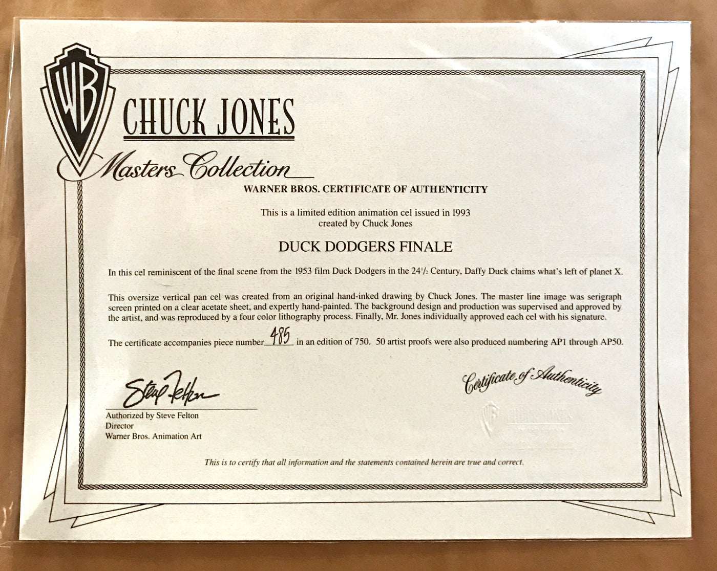 Original Chuck Jones Limited Edition Cel Duck Dodgers Finale