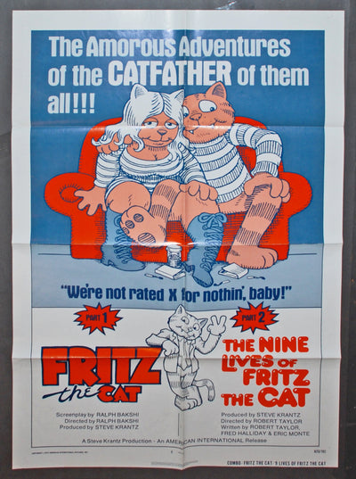 Original Theatrical Folded Double Bill One-Sheet Movie Poster from Fritz the Cat