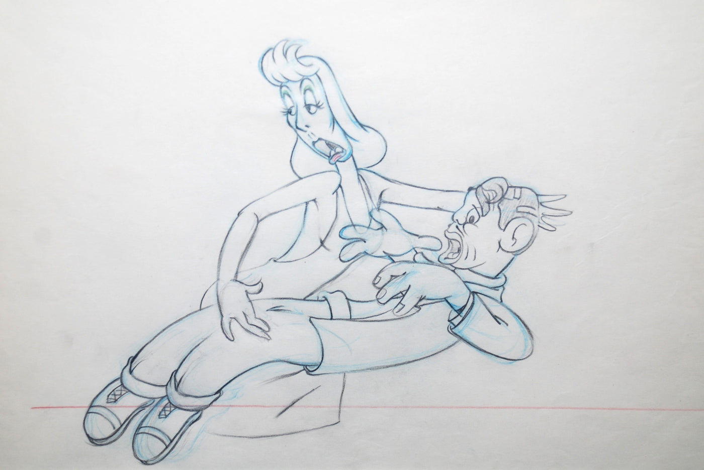 Original Walt Disney Production Drawing from Mother Goose Goes Hollywood featuring Clark Gable and Greta Garbo