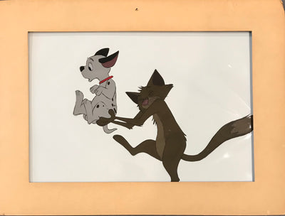 Original Walt Disney Production Cel from 101 Dalmatians featuring Lucky and Sergeant Tibbs