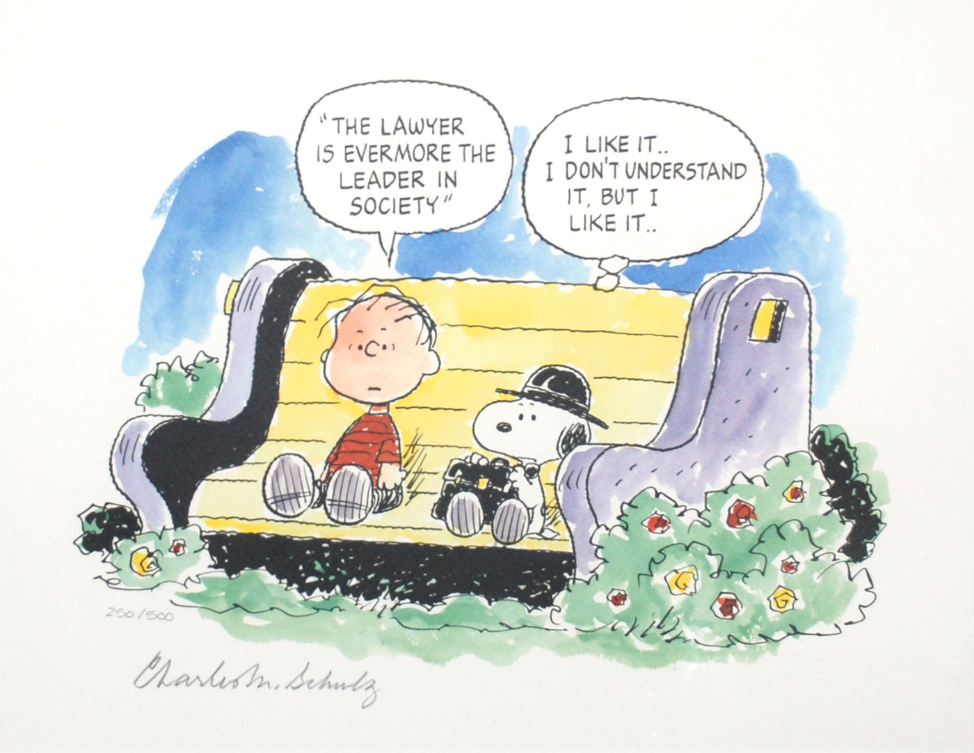 Charles Schulz Signed Lithograph, Society's Leader