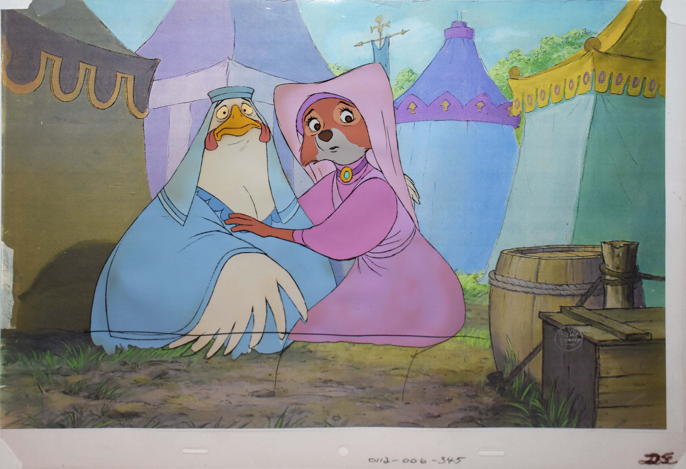 Original Disney Production Cel from Robin Hood featuring Lady Kluck and Maid Marian