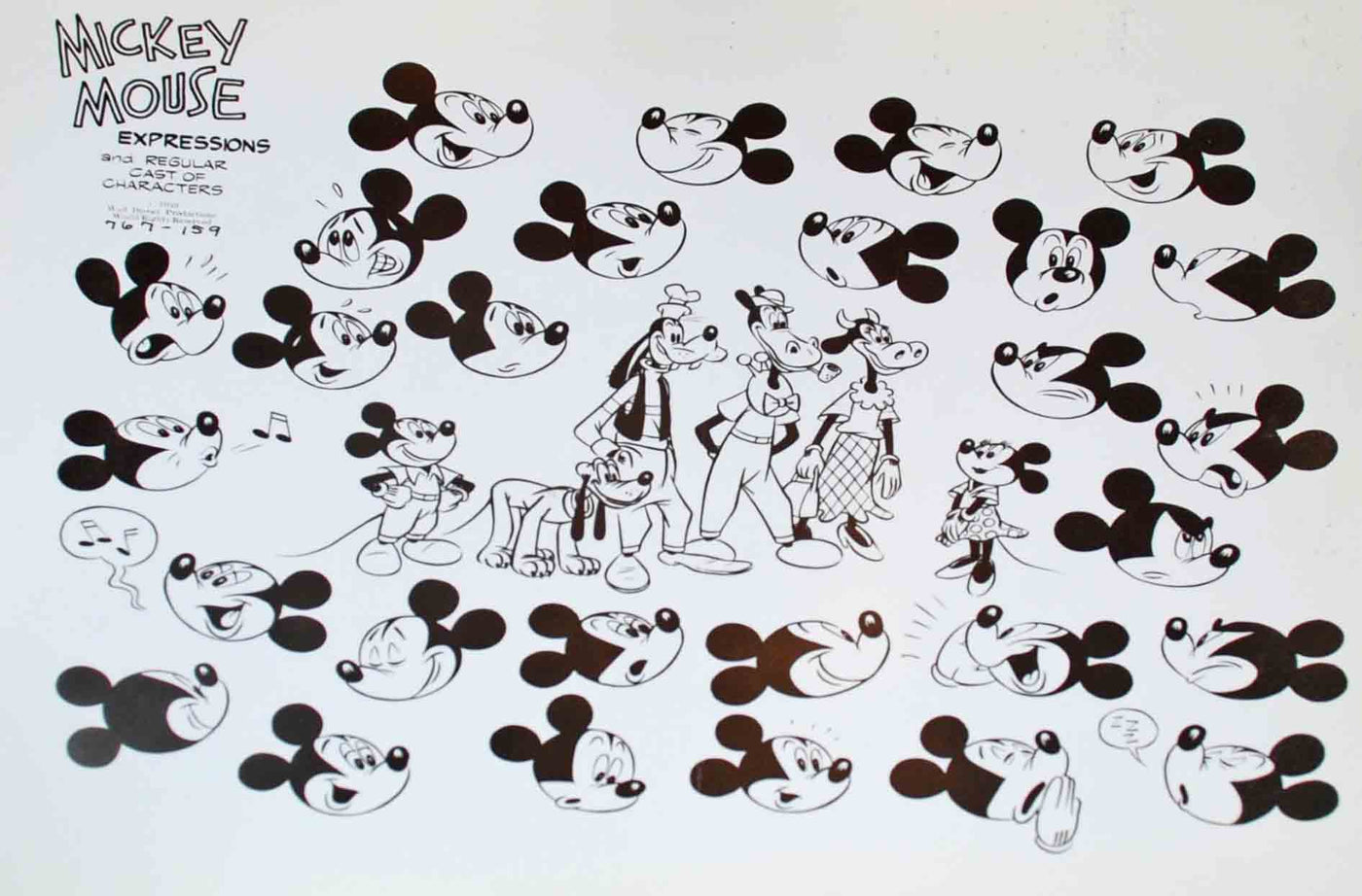 Original Walt Disney Model Sheet Mickey Mouse Expressions