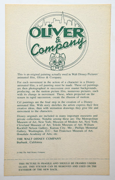 Original Walt Disney Production Cel from Oliver & Company featuring Dodger
