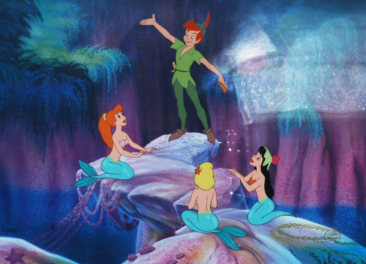 Disney Animation Art Limited Edition Cel featuring Peter Pan and the Mermaids