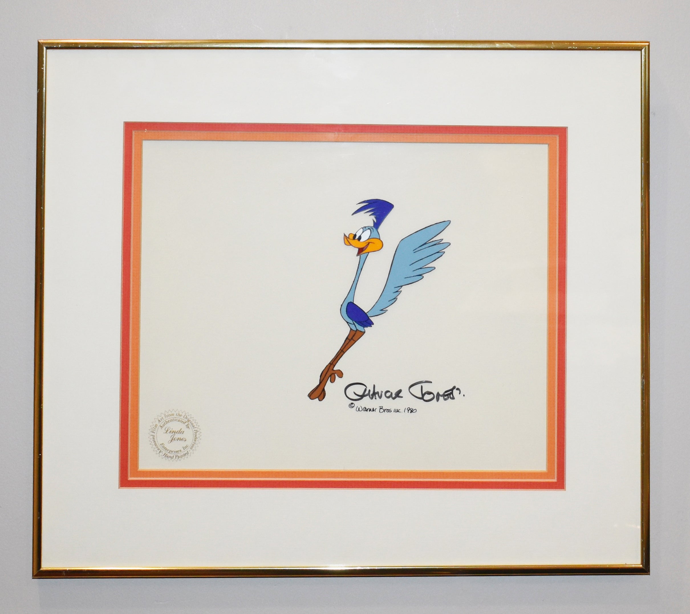 Original Warner Brothers Production Cel Featuring Road Runner (1980