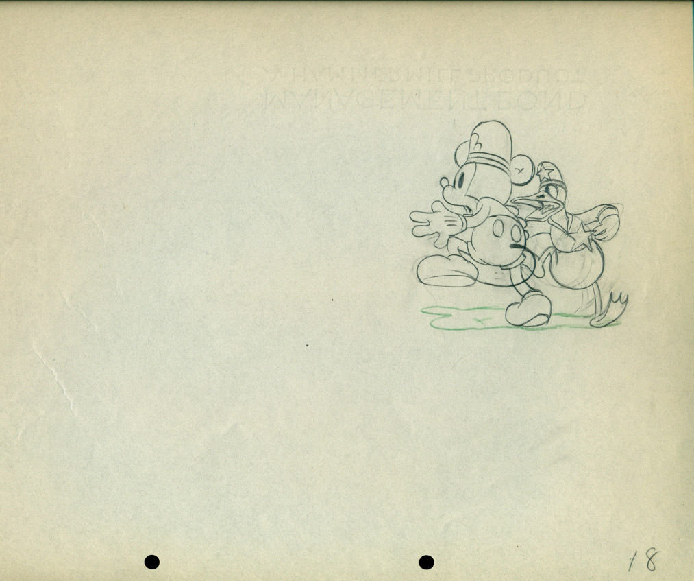 Original Walt Disney Production Drawing from Dognapper (1934) featuring Mickey Mouse and Donald Duck