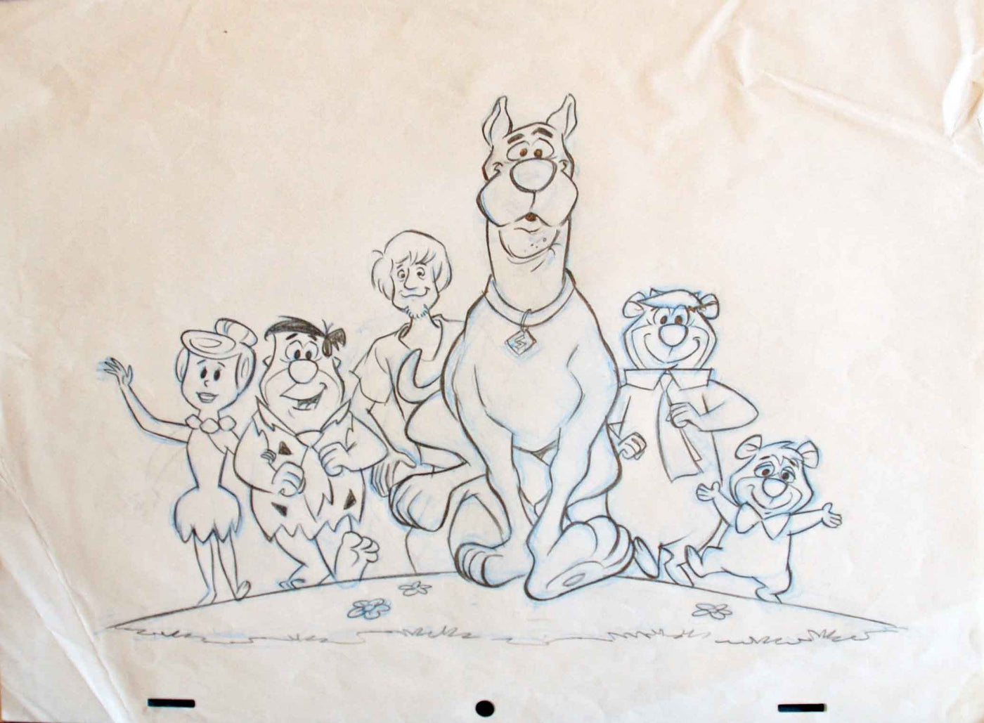 Hanna Barbera Drawing featuring Wilma and Fred Flintstone, Shaggy, Scooby Doo, Yogi and Boo-Boo Bear