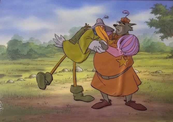 Original Disney Production Cel from Robin Hood featuring the Sheriff of Nottingham and Robin in Disguise