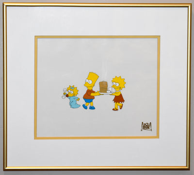 Original Simpsons Production Cel from the Simpsons featuring Bart, Lisa and Maggie