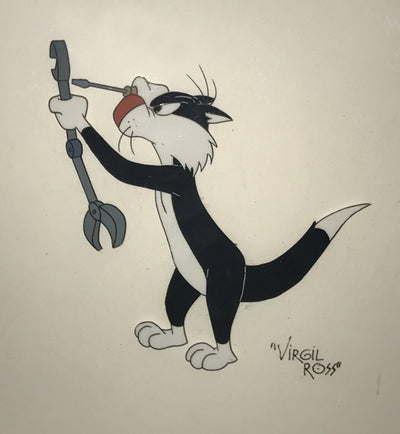 Original Warner Brothers Production Cel Featuring Sylvester, Signed by Virgil Ross