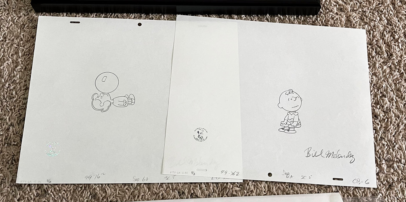 Original Peanuts Production Drawings with 1/1 Cel featuring Charlie Brown and Lucy