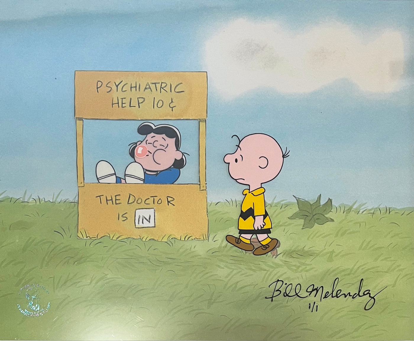 Original Peanuts 1/1 Cel featuring Charlie Brown and Lucy