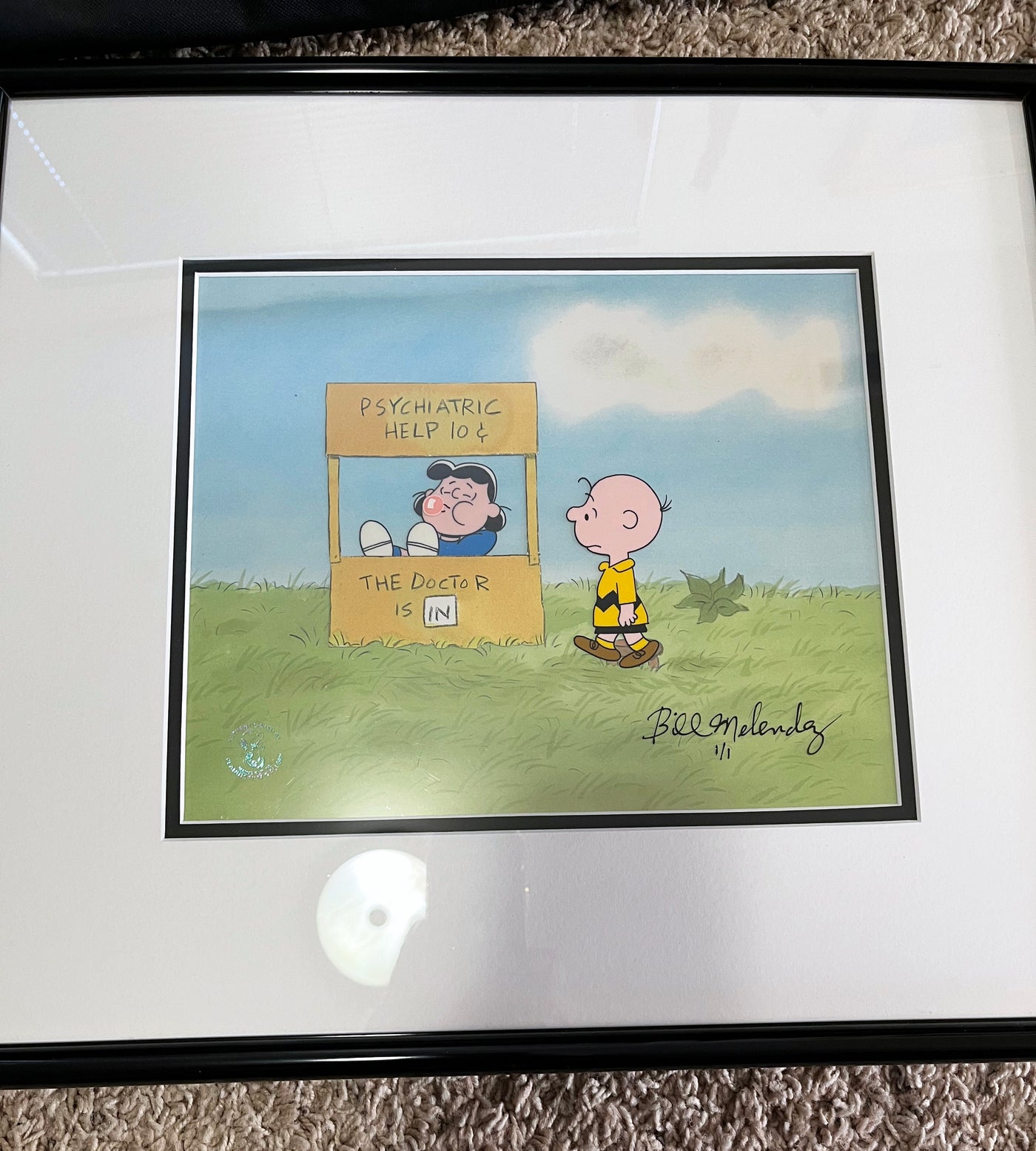 Original Peanuts 1/1 Cel featuring Charlie Brown and Lucy