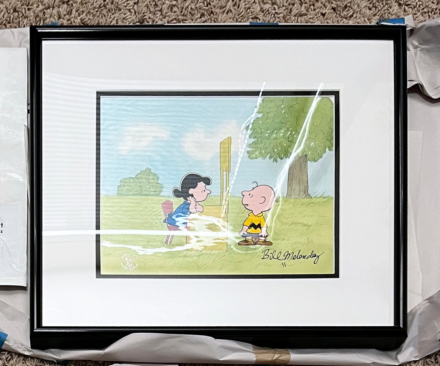 Original Peanuts 1/1 Cel featuring Charlie Brown and Lucy