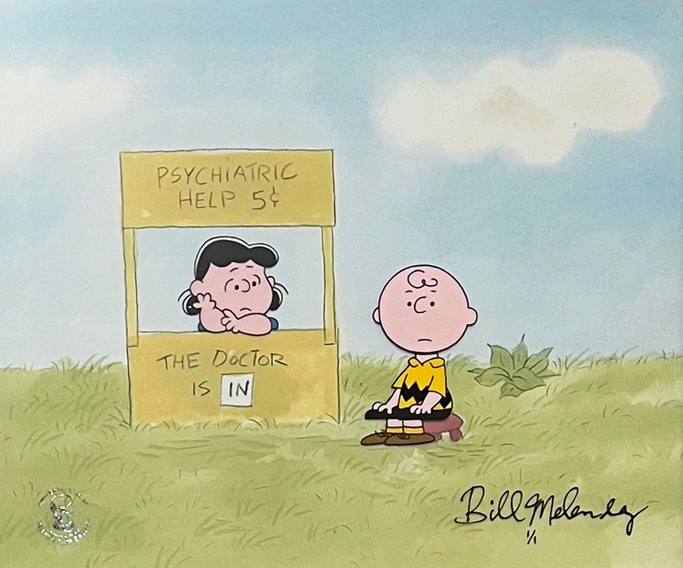 Original Peanuts 1/1 Cel featuring Charlie Brown and Lucy