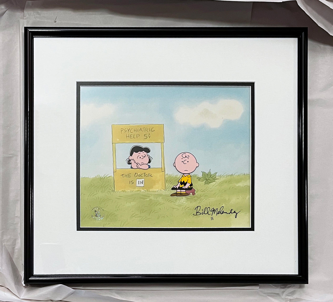 Original Peanuts 1/1 Cel featuring Charlie Brown and Lucy