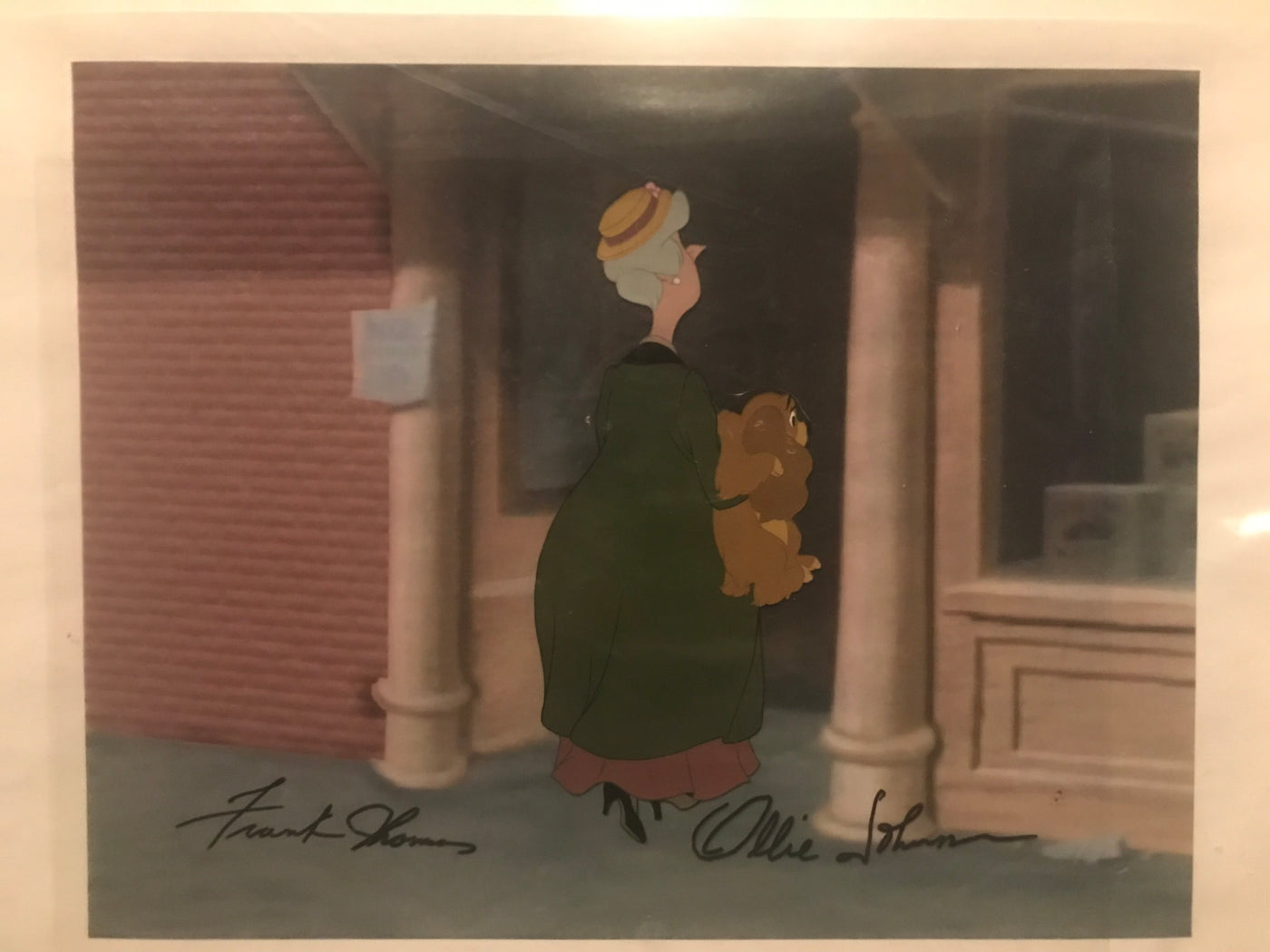 Original Walt Disney Production Cel from Lady and the Tramp signed by Frank Thomas and Ollie Johnston