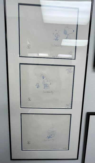 Original Peanuts Production Drawings featuring Snoopy and Woodstock