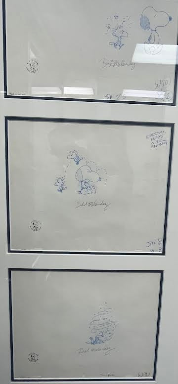 Original Peanuts Production Drawings featuring Snoopy and Woodstock