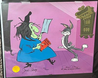 Original Warner Brothers Limited Edition Cel "Rabbit Recipes" featuring Bugs Bunny and Witch Hazel, Signed by Chuck Jones