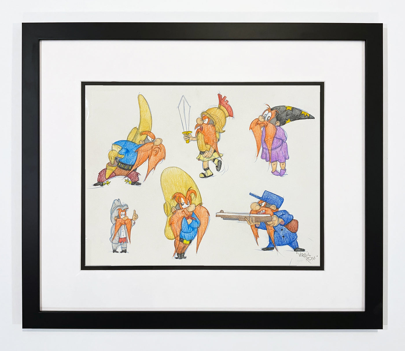 Original Warner Brothers Virgil Ross Model Sheet Animation Drawing featuring Yosemite Sam