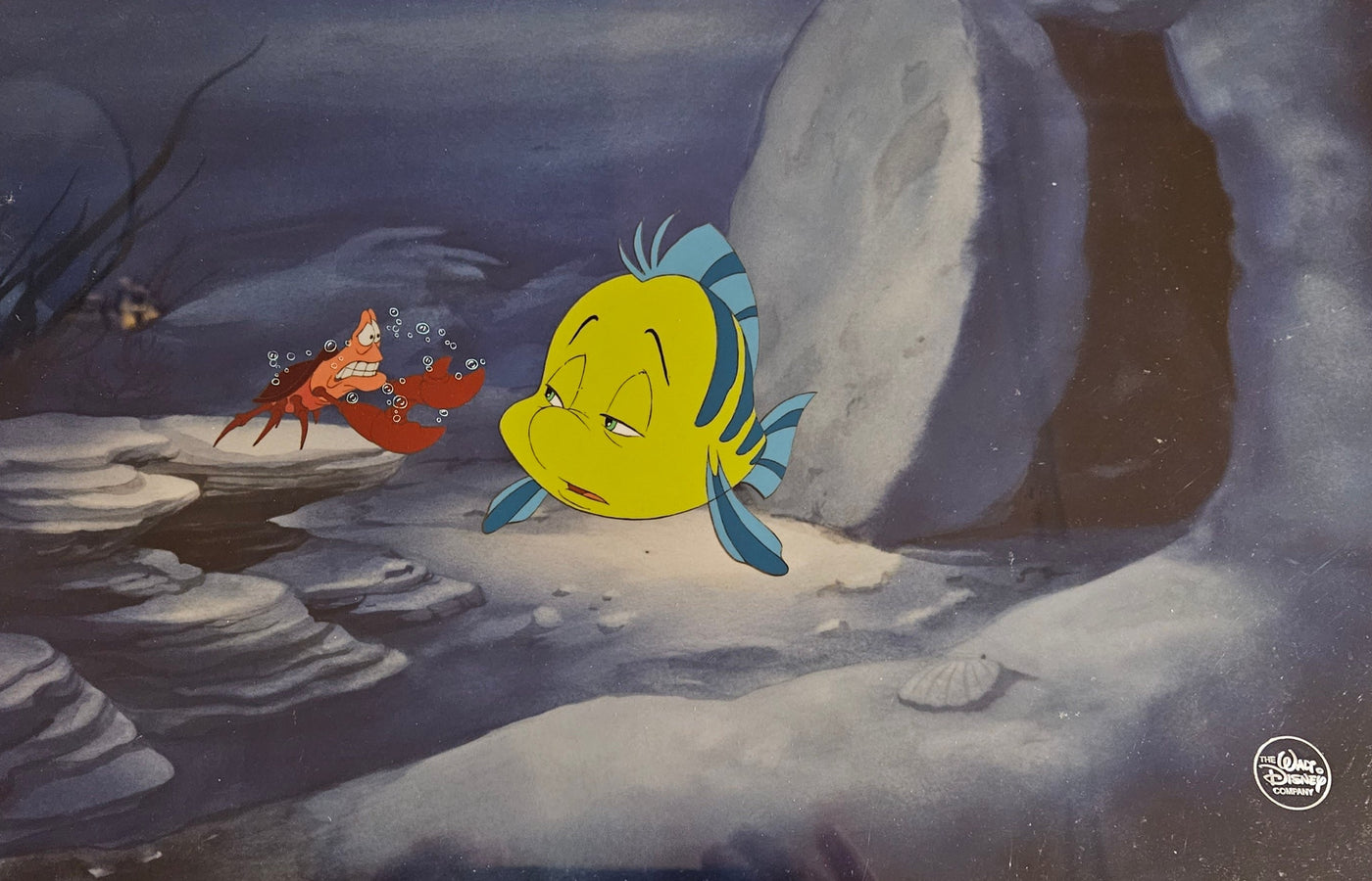 Original Walt Disney Production Cel from The Little Mermaid featuring Sebastian and Flounder