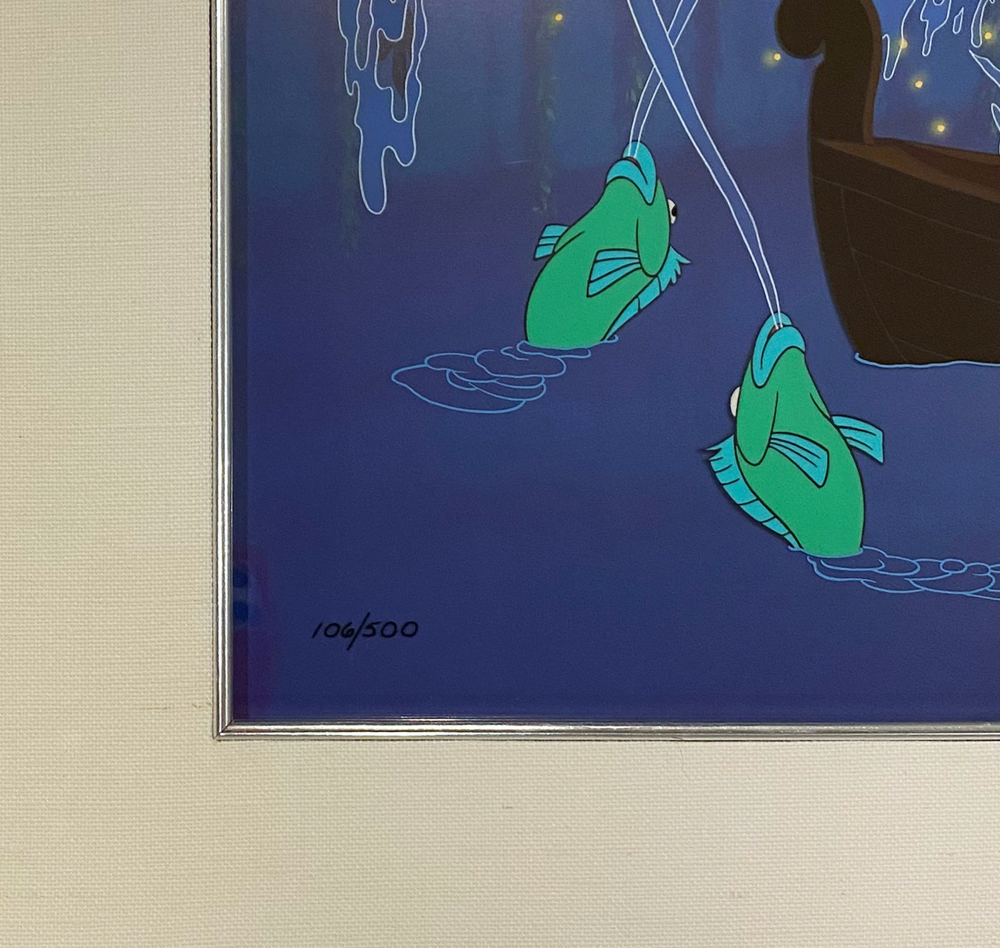 Original Walt Disney The Little Mermaid Limited Edition Cel "Kiss the Girl" featuring Ariel, Eric and Flounder