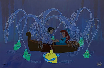 Original Walt Disney The Little Mermaid Limited Edition Cel "Kiss the Girl" featuring Ariel, Eric and Flounder