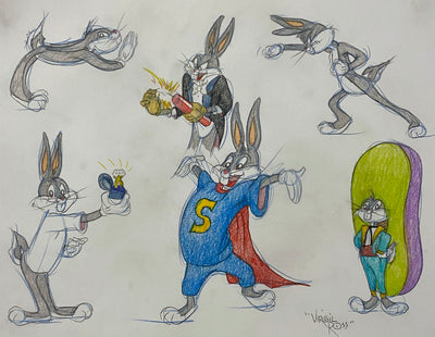 Original Warner Brothers Virgil Ross Model Sheet Animation Drawing featuring Bugs Bunny