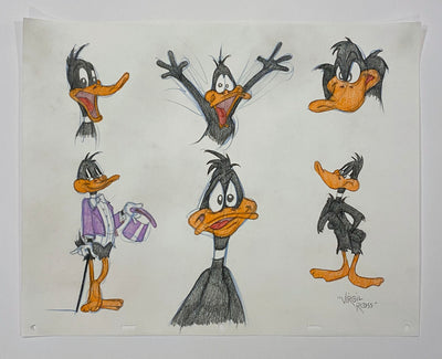 Original Warner Brothers Virgil Ross Model Sheet Animation Drawing featuring Daffy Duck