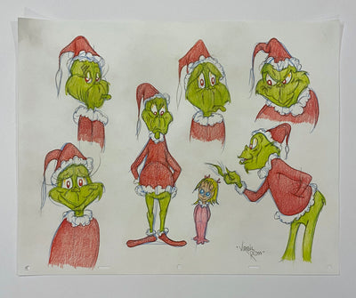 Original Warner Brothers Virgil Ross Model Sheet Animation Drawing featuring The Grinch and Cindy Lou Who