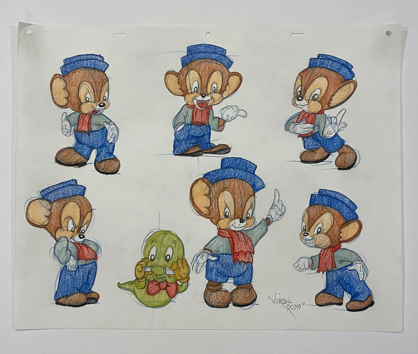 Original Warner Brothers Virgil Ross Model Sheet Animation Drawing featuring Sniffles the Mouse and Bookworm