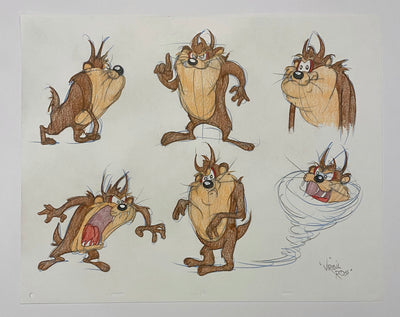 Original Warner Brothers Virgil Ross Model Sheet Animation Drawing featuring the Tasmanian Devil